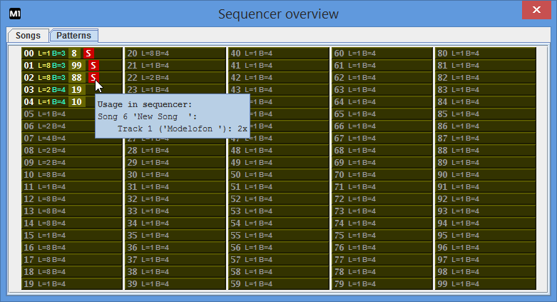 Overview of the sequencer patterns